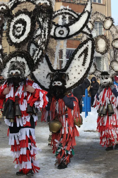 Брезник Болгария Января 2017 Года Неопознанные Люди Традиционном Кукерском Костюме — стоковое фото