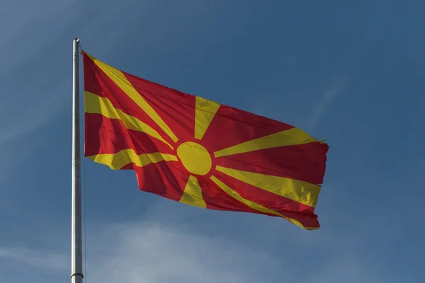 Republic North Macedonia Flag Mast — Stock Photo, Image