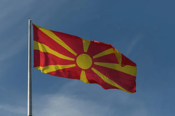 Drapeau République Macédoine Nord Sur Mât — Photo