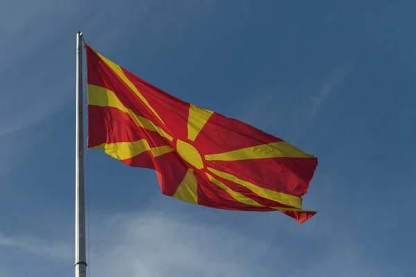 Republic North Macedonia Flag Mast — Stock Photo, Image