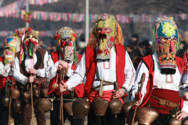 Перник Болгария Января 2019 Года Люди Маске Названием Кукери Танцуют — стоковое фото