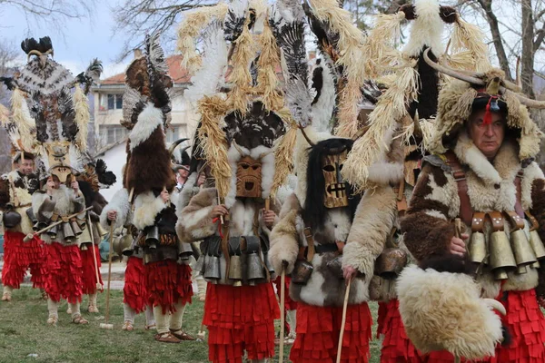 Zemen Bułgaria Marca 2019 Festiwal Maskowy Surva Zemen Bułgaria Ludzie — Zdjęcie stockowe