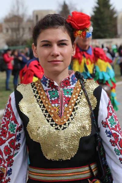 Zemen Bulgária 2019 Március Hagyományos Bolgár Autentikus Folklór Ruhákkal Öltözött — Stock Fotó