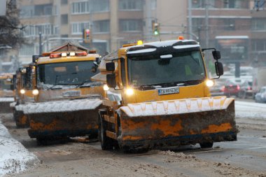 Sofia, Bulgaria - February 26, 2018: Road in winter day in capital on Bulgaria Sofia