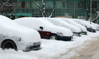 Sofia, Bulgaria - February 26, 2018: Road in winter day in capital on Bulgaria Sofia