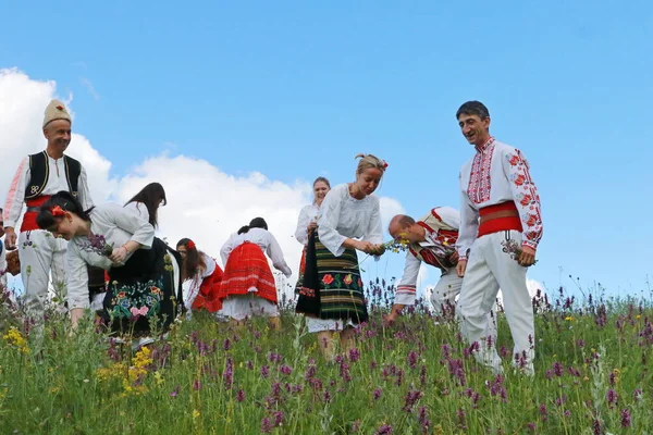 Vratsa Bulgaria June 2018 People Traditional Authentic Folklore Costume Pick — Zdjęcie stockowe