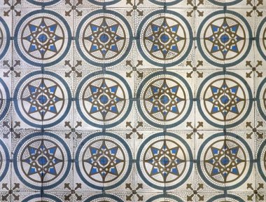 Damalı geleneksel Avrupa seramik mozaik kaplama şablonu. Mimari mozaik detay, sokak, banyo ve havuz için soyut arka plan. Sokak ve iç tasarım için süs deseni