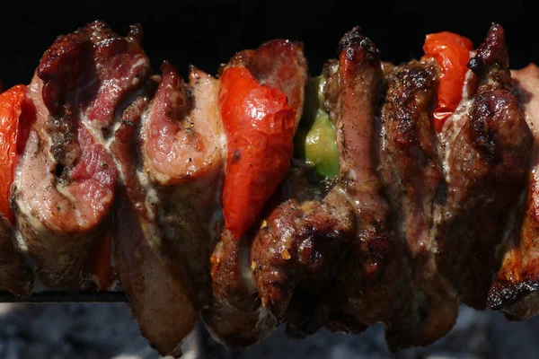 Carne Fresca Grelhada Carne Assada Sobre Fogo Aberto — Fotografia de Stock