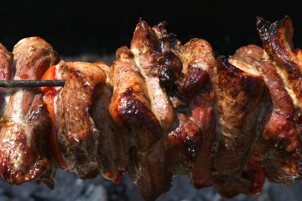 Viande Fraîche Grillée Est Viande Rôtie Sur Feu Ouvert — Photo