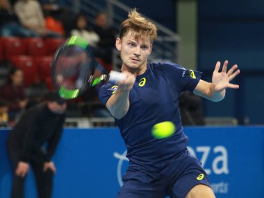 Sofya, Bulgaristan - 11 Şubat 2017: David Goffin, Sofya Armeec salonundaki Sofya kalemi yarı finalinde Roberto Bautista-Agut 'u yendi