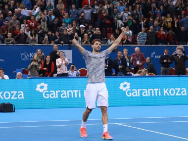 Sofya, Bulgaristan - 12 Şubat 2017: Grigor Dimitrov tenis ATP turnuvası Sofya 250 Açık finallerini David Goffin Hall Armeec 'i yenerek kazandı