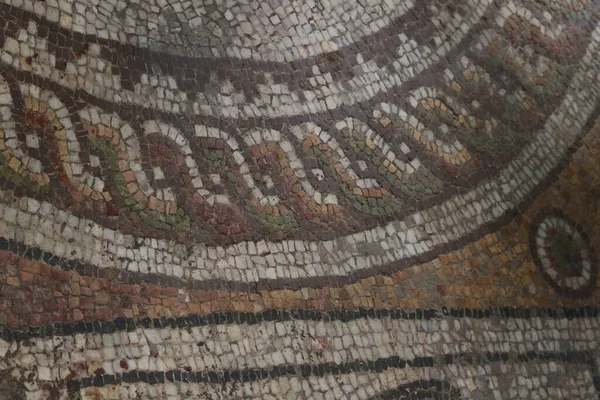 Suelo Mosaico Mosaico Romano Situado Sitio Arqueológico Basílica Del Obispo — Foto de Stock