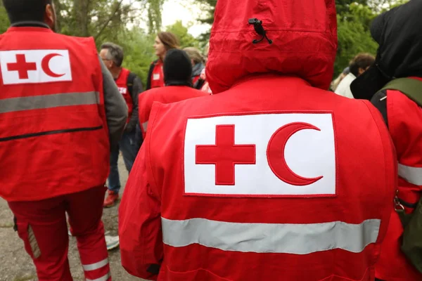 Dettagli Con Croce Rossa Simbolo Mezzaluna Rossa Uniforme Croce Rossa — Foto Stock