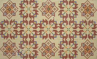 Geleneksel Bulgar seramik mozaik kaplama şablonu damalı. Mimari mozaik detay, sokak, banyo ve havuz için soyut arka plan. Sokak ve iç tasarım için süs deseni