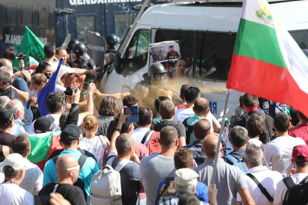 Sofia Bulgaria Settembre 2020 Scontri Tra Gendarmeria Manifestanti Durante Una — Foto Stock