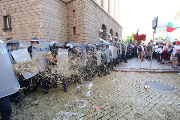 Sofia Bulgarije September 2020 Botsingen Tussen Gendarmerie Demonstranten Tijdens Een — Stockfoto