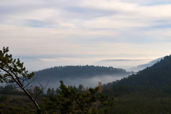 Güneşin doğuşu sisli dağlarda