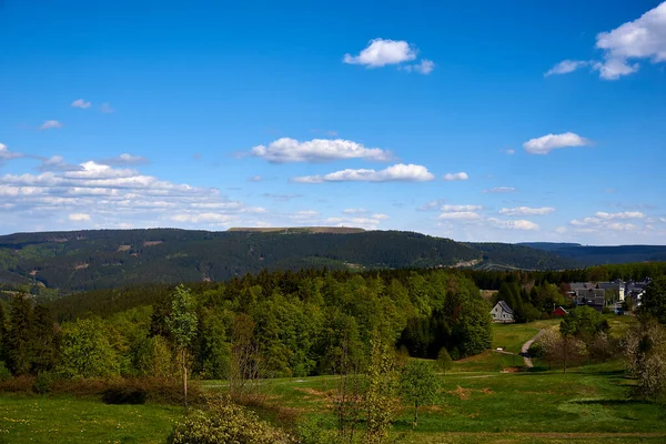 Güneşli sıcak bir günde güzel bir dağ manzarası