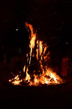 Holi festivalinin arifesinde şenlik ateşi şeytan Holika 'nın yok oluşunu simgeliyor.