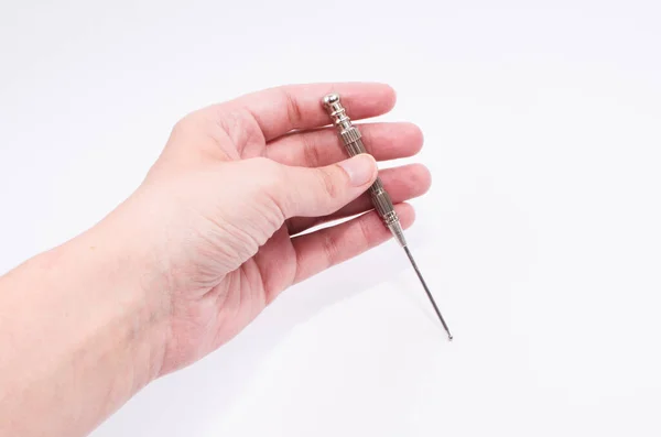 Ręka Akupunkturą Dla Dzieci Materiał Fizjoterapii — Zdjęcie stockowe
