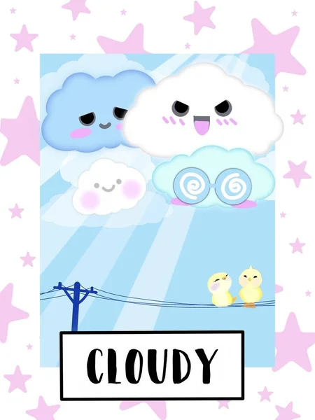 Cloudy Weather Flashcard Collection Pre School Kid Learning Czech Vocabulary — Stock fotografie