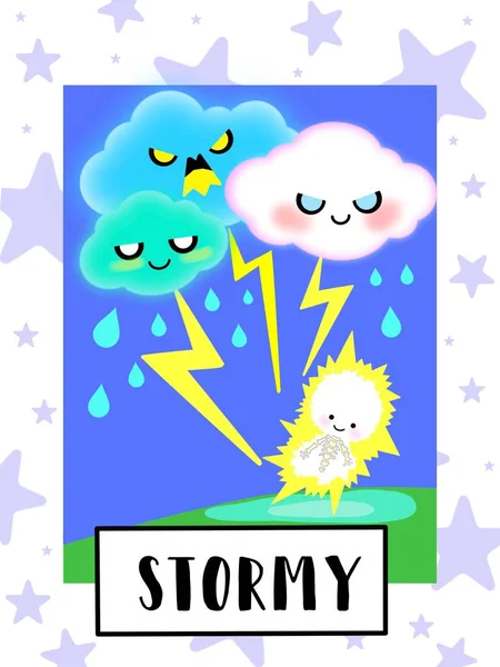 Cloudy Weather Flashcard Collection Pre School Kid Learning Czech Vocabulary — Stock fotografie