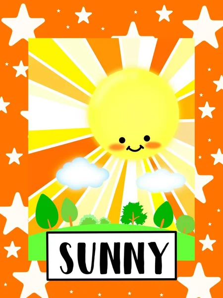 Sunny Weather Flashcard Collection Preschool Kid Learning Russian Vocabulary — стоковое фото