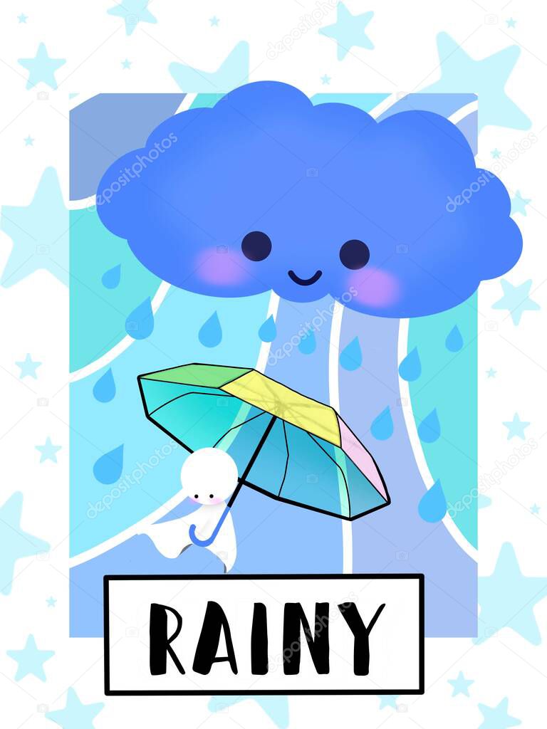 Rainy Weather flashcard collection for preschool kid learning English vocabulary 