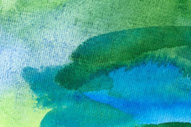 Kağıt dokusunda mavi ve yeşil suluboya, arkaplan tasarımı, elle boyanmış element