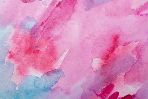 Abstract watercolor background with colorful different layers on paper texture, pink blue art