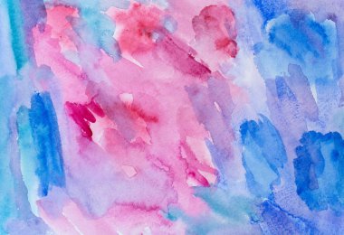 Kağıt dokusunda farklı katmanlara sahip soyut suluboya arkaplan, pembe mavi sanat