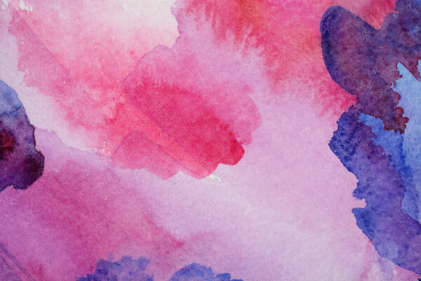 Abstract watercolor background with colorful different layers on paper texture, pink blue art