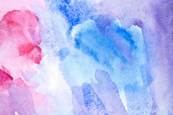 Abstract watercolor background with colorful different layers on paper texture, pink blue art