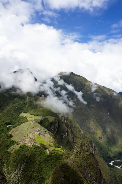 Machu Picchu Jour Nuageux Vue Sur Ville Antique Pérou Amérique — Photo