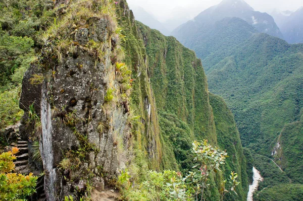 Machu Picchu Jour Nuageux Vue Sur Ville Antique Pérou Amérique — Photo