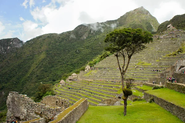 Machu Picchu Día Nublado Vista Antigua Ciudad Perú América Del — Foto de Stock
