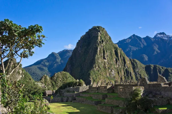 Machu Picchu Sunny Day Ancienne Vue Sur Ville Pérou Amérique — Photo