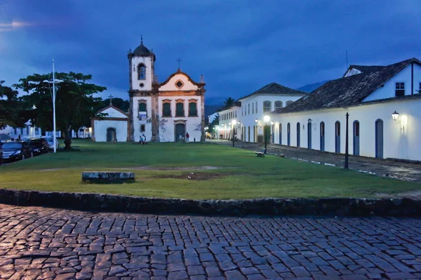 Paraty Vista Calle Ciudad Vieja Con Una Iglesia Colonial Brasil — Foto de Stock