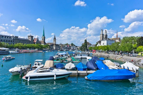 Zurich Pemandangan Kota Tua Oleh Sungai Swiss Eropa — Stok Foto