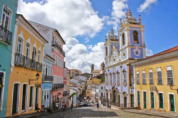 Salvador Bahia Pelourinho Vista Com Edifícios Coloridos Brasil América Sul — Fotografia de Stock