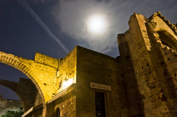 Rhodes Adası Eski Şehir Gece Manzarası Yunanistan Avrupa — Stok fotoğraf