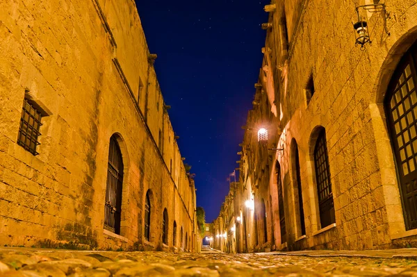 Rhodes Adası Eski Şehir Şövalyeler Sokağı Geceleri Yunanistan Avrupa — Stok fotoğraf