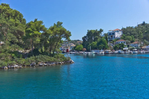 Isla Paxos Vista Ciudad Vieja Desde Barco Turístico Grecia Europa — Foto de Stock