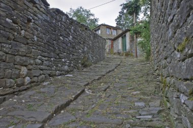 Tsepelovo Epirus, Eski Taş Köy sokak manzarası, Yunanistan, Avrupa