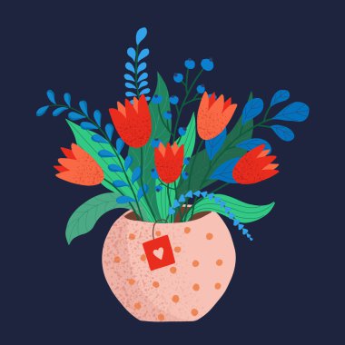 Güzel çiçek buketlerini ambalaj ve çiçek açan bitkilerde izole ettim. Lale ve tomurcuk bileşimi. Dekoratif çiçekçi ürünleri.