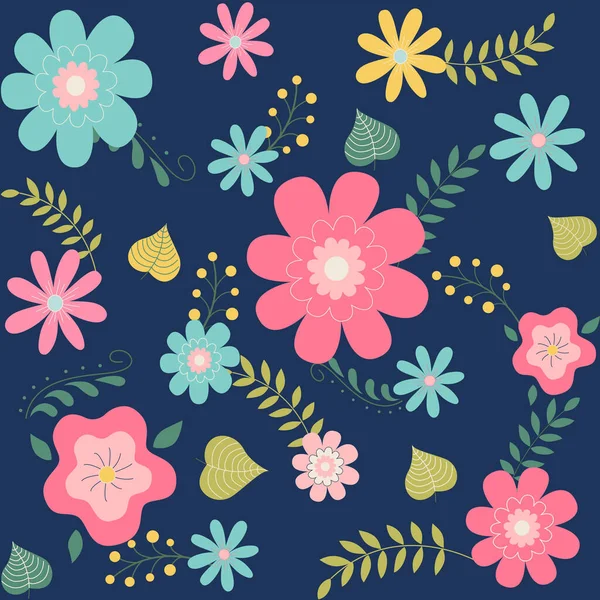 Patrón Floral Vectorial Estilo Garabato Con Flores Hojas Fondo Floral — Archivo Imágenes Vectoriales