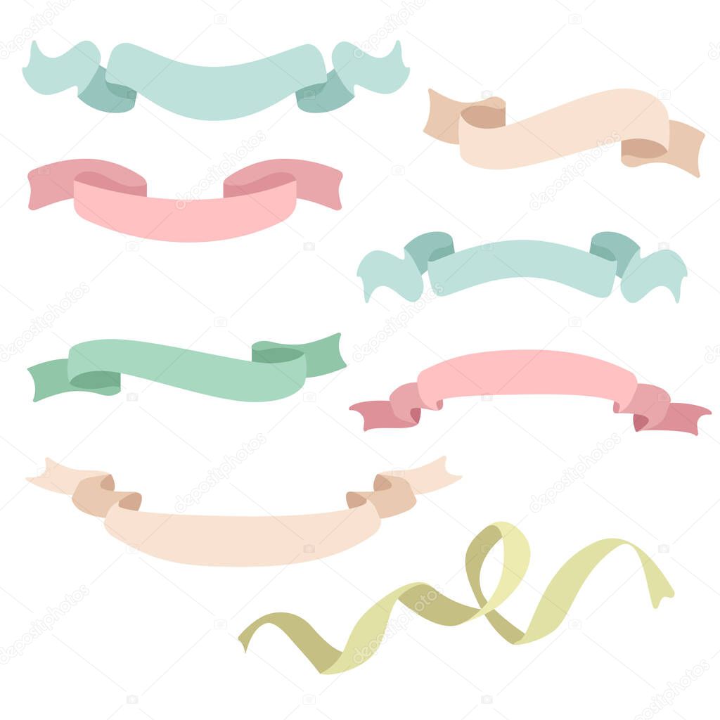 collection with labels, ribbons on white background