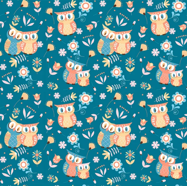 Seamless Pattern Colorful Owls — Stock Vector