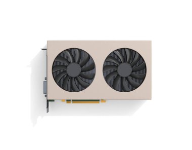 Modern grafik kartı işlemcisi. Beyaz arka planda izole edilmiş. 3B illüstrasyon