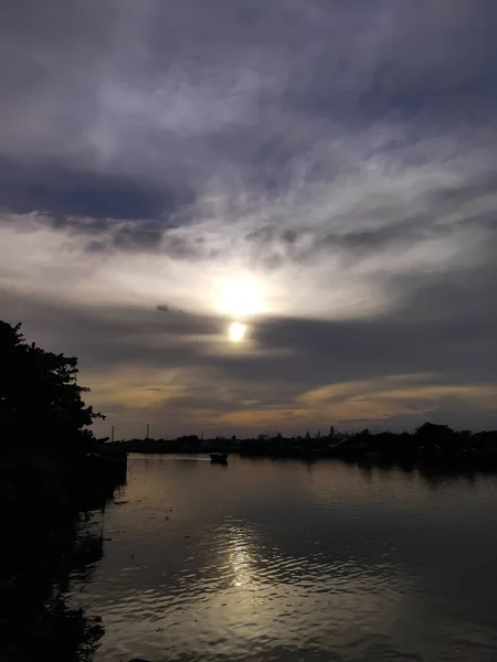 Blue Orange Sky Sunset Views Martapura River Afternoon Use Fon — стоковое фото